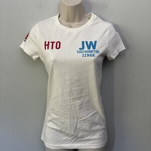 Jack Wills Shirt Womens 2 White Southampton Graphic Tee Preppy Logo UK